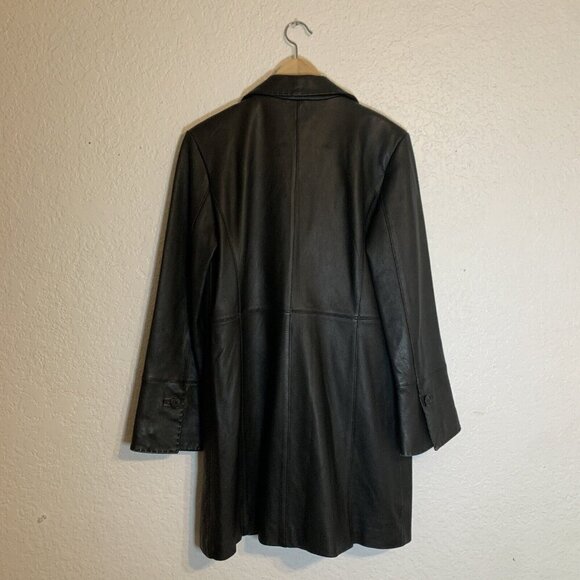 Nine Company Soft Leather Coat Black Button Front Pockets Lined Sz M Grunge Y2K - Picture 12 of 14